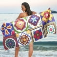 thumbnail image 6 of Coolnut Mexican Talavera Beach Towel, Sand Free Super Absorbent Oversized Travel Towel with Mesh Bag for Beach, Camping, Swimming, Holiday, 31 x 71 Inch Washcloth Gift, 6 of 7