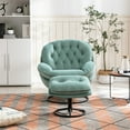 thumbnail image 3 of Swivel Accent Chair with Ottoman Set, Velvet Tufted Upholstered Lounge Chair with Footstool and Metel Base, Single Sofa Chair for Living Room/Bedroom/Lounge/Reading Room, Teal, 3 of 7