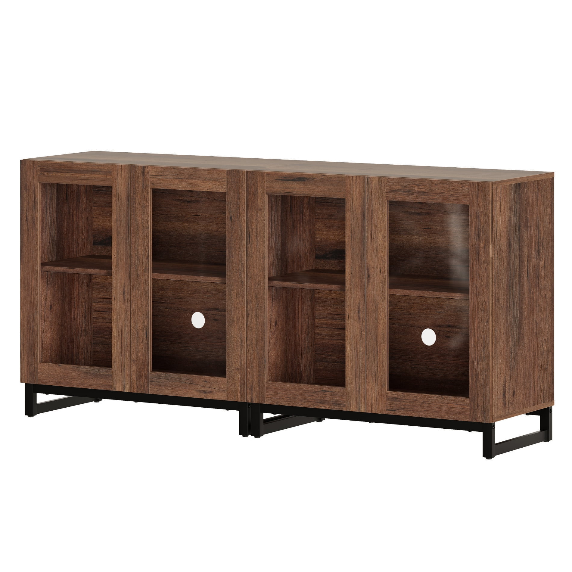 Modern Sideboard Buffet Cabinet with Glass Door & Drawer, Adjustable Shelf Credenza, Coffee Bar Storage Cabinet for Living Room & Kitchen,Brown