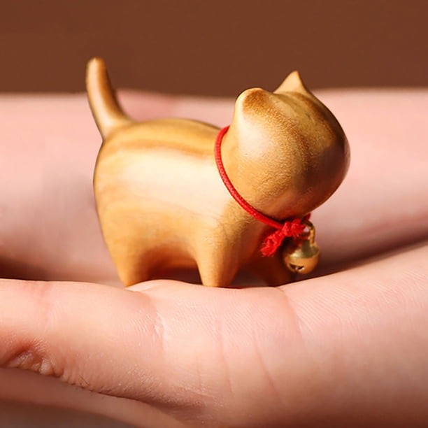 Xihbxyly Decoración de Gato de Madera, Linda Figura de Mascota de Madera Sin Ojos Tallada En Sándalo, Adorno de Escritorio Único, Regalo Especial para Seres Queridos, Tamaño Pequeño, 4,4 X 2,3 X 3,8