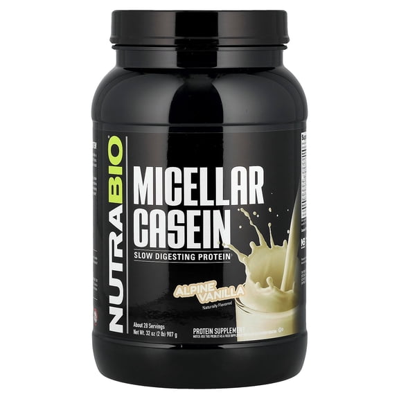 NutraBio Micellar Casein Protein Powder- Casein Protein Powder- Slow Digesting - Muscle Growth - Essential Amino Acids - Non-GMO - Gluten & Soy Free- 2 lbs Vanilla