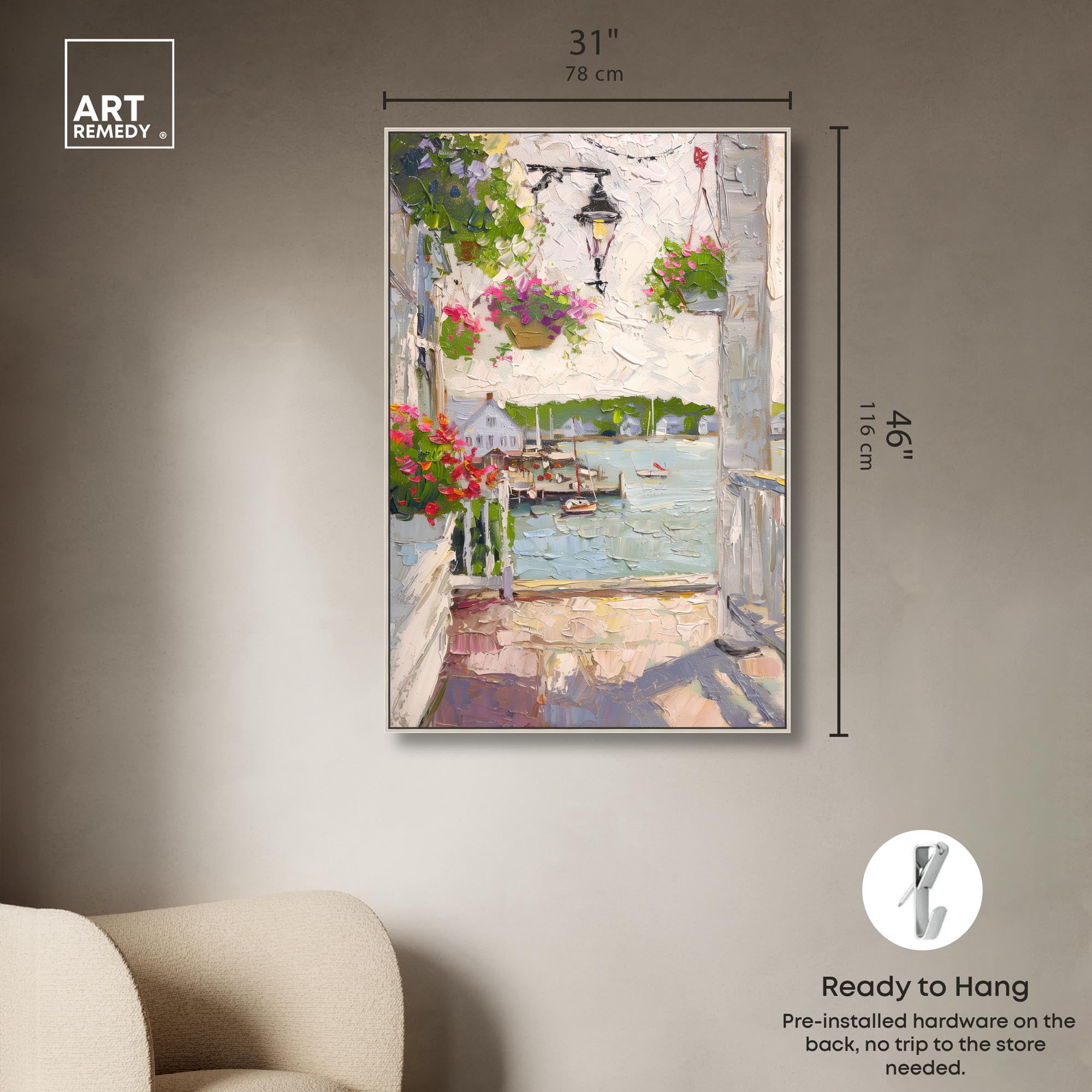 Harbor Hideaway II Canvas Pastel Oil Paintings by Art Remedy, Silver Frame, 30 x 45