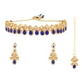 thumbnail image 1 of Efulgenz Indian Jewelry Set Antique Vintage Bollywood Blue Crystal Choker Kundan Necklace and Dangle Earrings with Maang Tikka Ethnic Traditional Wedding Bridal Jewelry Sets for Women, 1 of 6
