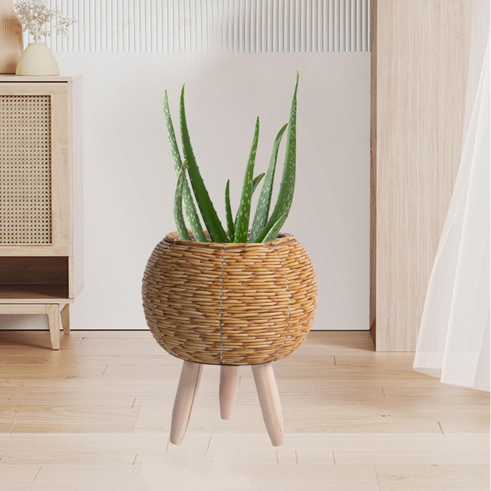 Woven Basket for Plant with Legs Basket Planter Flowerpot Rustic Rattan Basket Flower Pot for Balcony Apartment Drawing Room Decorations Ball Light Brown
