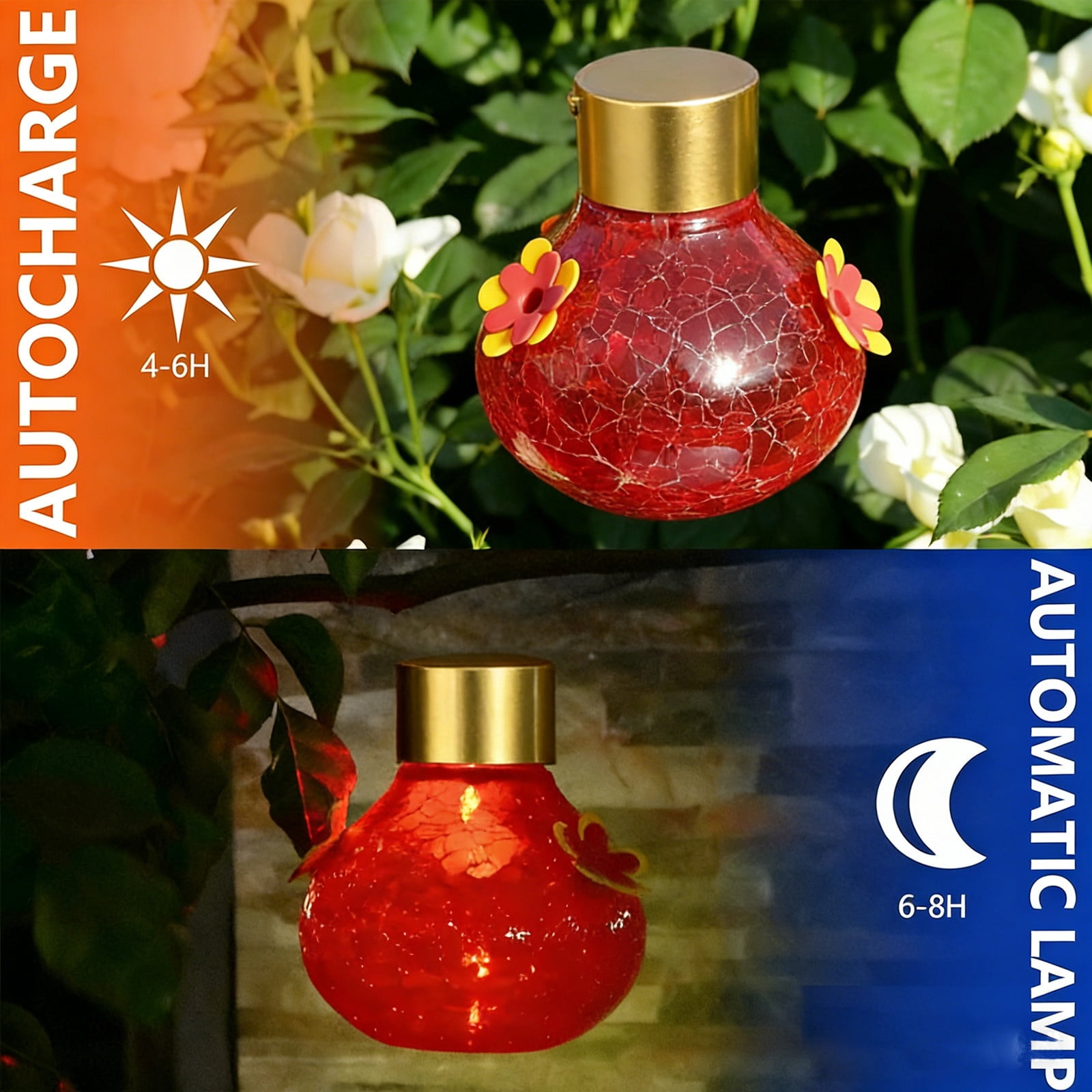 Solar Lighted Hummingbirds Feeder Automatic Unit Patio Hanging Outdoor Decoration