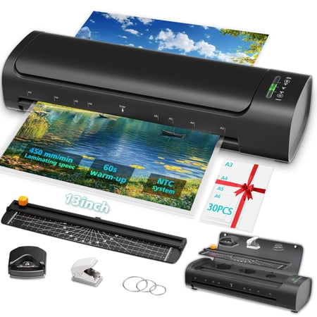13 Inch Laminator Machine, A3 9-in-1 Hot and Cold Laminator with Sheets, 60-Second Warm-Up