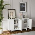 thumbnail image 3 of Stylish and Functional 4-Door Intaglio Storage Cabinet with Pine Legs, Solid Wood Pulls and MDF, for Living Room, Bedroom, and Kitchen, White, 3 of 8