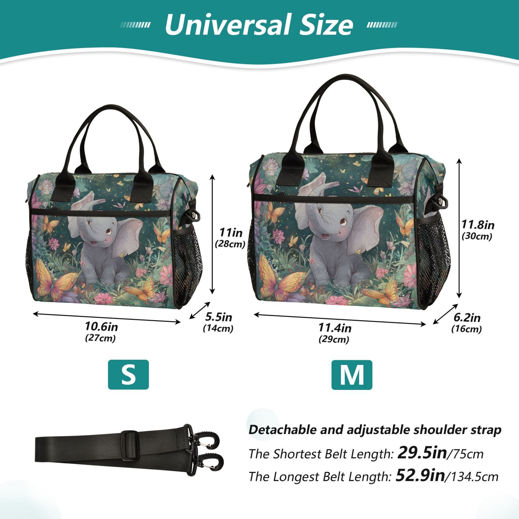 Large Insulated Lunch Bags for Women Men Leakproof Thermal Meal Lunch Tote Bag for Office Work Picnic Travel Cute Elephant 9L
