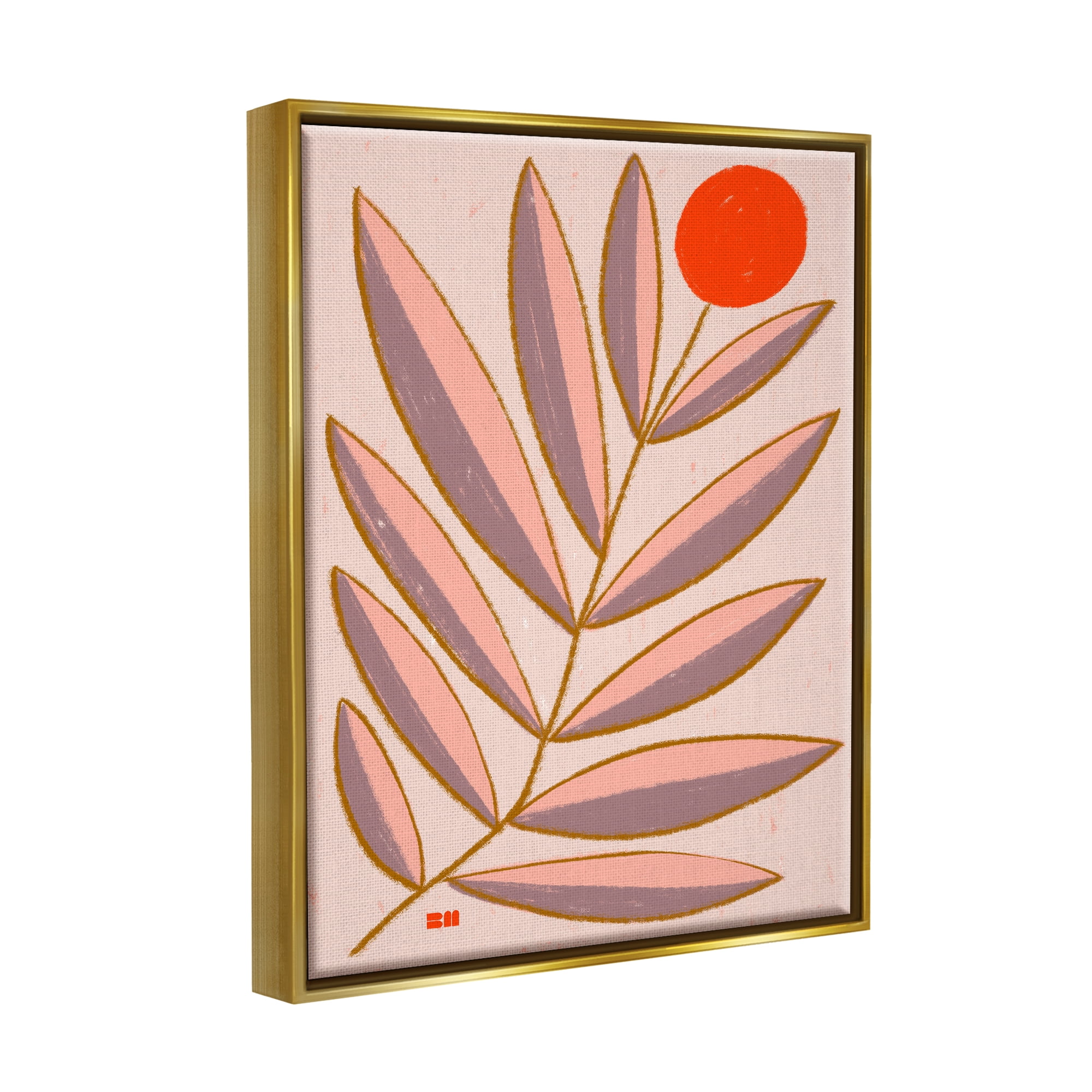 Stupell Industries Boho Plant Leaves Botanical & Floral Painting Gold Floater Framed Canvas Art Print Wall Art, 25 x 31