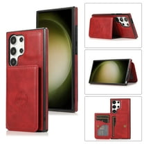 Allytechgroup Wallet Case for Galaxy S24 Ultra, Retro PU Leather RFID Blocking Mangetic Cards Slots Shockproof Anti-Scratch Phone Case for Samsung Galaxy S24 Ultra, Red