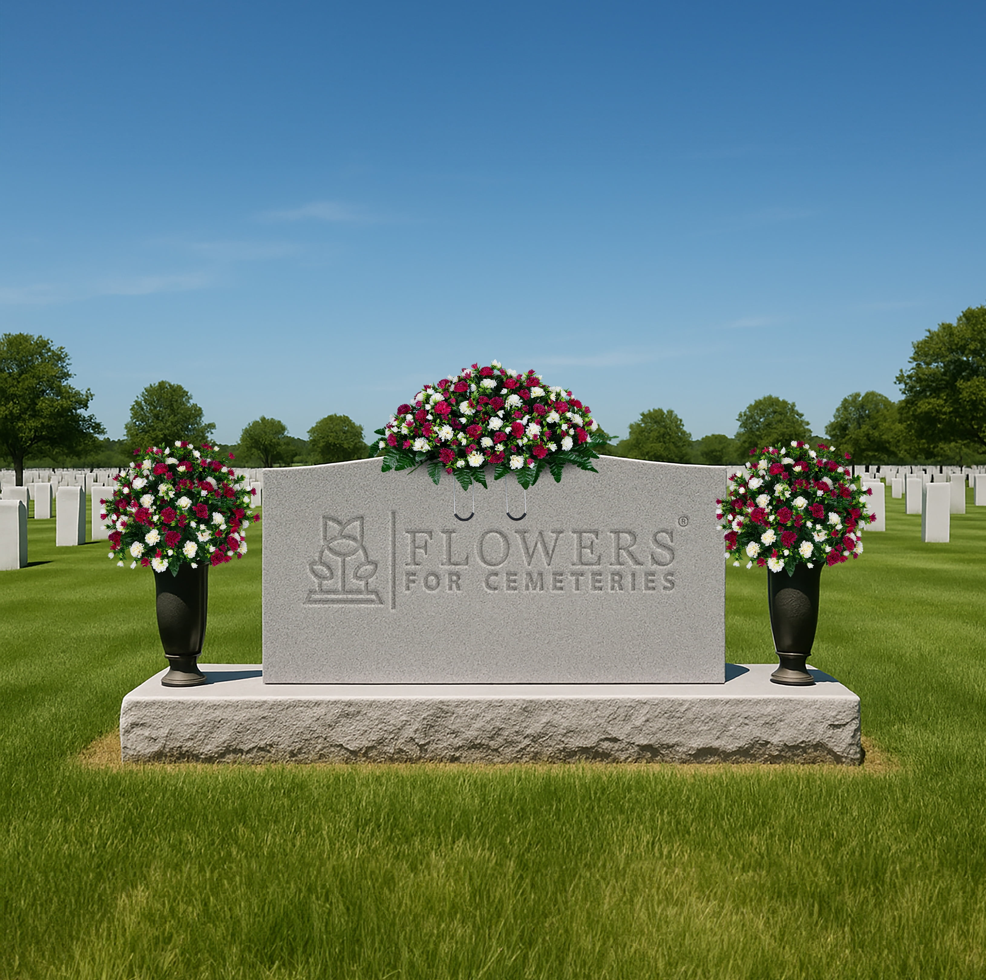 Sympathy Silks Artificial Cemetery Flowers Beauty and Cream Garden Mums 2 Bouquets & Saddle