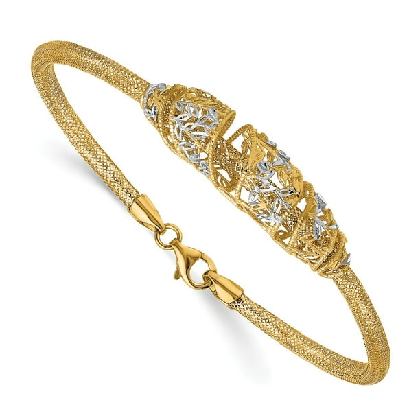 AA Jewels 14k Yellow Gold Two Toned Mesh DiamondCut Bracelet with