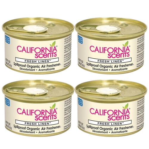California Scents Car Air Freshener Home Office Scent Fresh Linen Spillproof Can 4 Pack