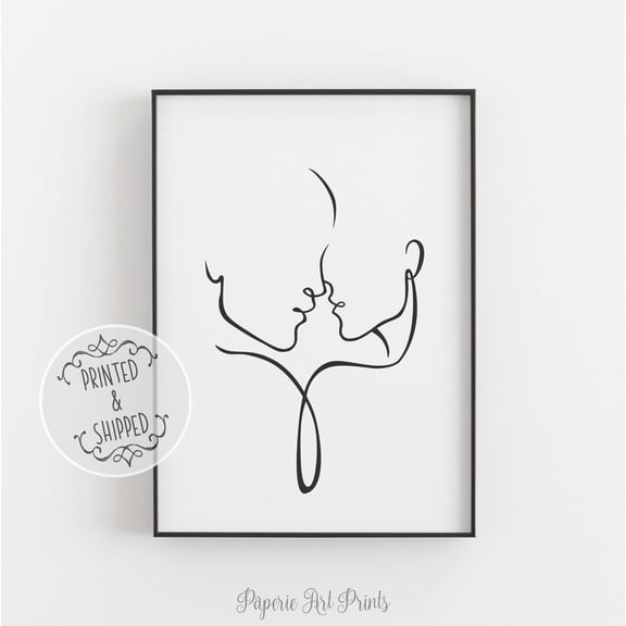 Minimalist Line Drawing, Line Art, Wall Decor, Line Drawing, Love Print, Line Art Print, Home Decor, Abstract Couple Kissing Wall Art Home Decor #1799, Unframed Poster Size 8x12