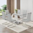 thumbnail image 4 of LUFTUT 7-Piece Glass Dining Table Set for 6, 63" Rectangular Tempered Glass Table with White OC-Shaped MDF Pedestal & Silver Base, 6 PU Leather Chrome Cantilever Chairs, 4 of 10