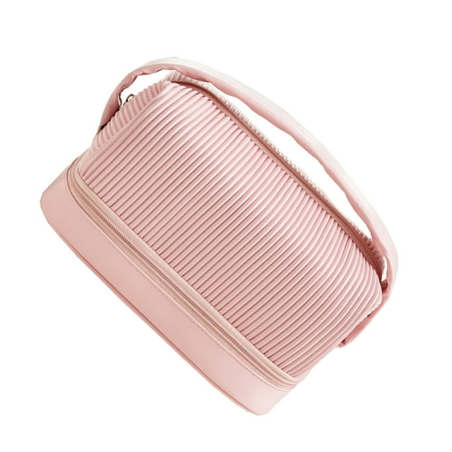 Guardurnaity Bolsa de maquillaje impermeable para mujer, artículos esenciales de viaje, bolsa de cosméticos de viaje de gran capacidad, Bolsas de mensajero y de hombro rosa