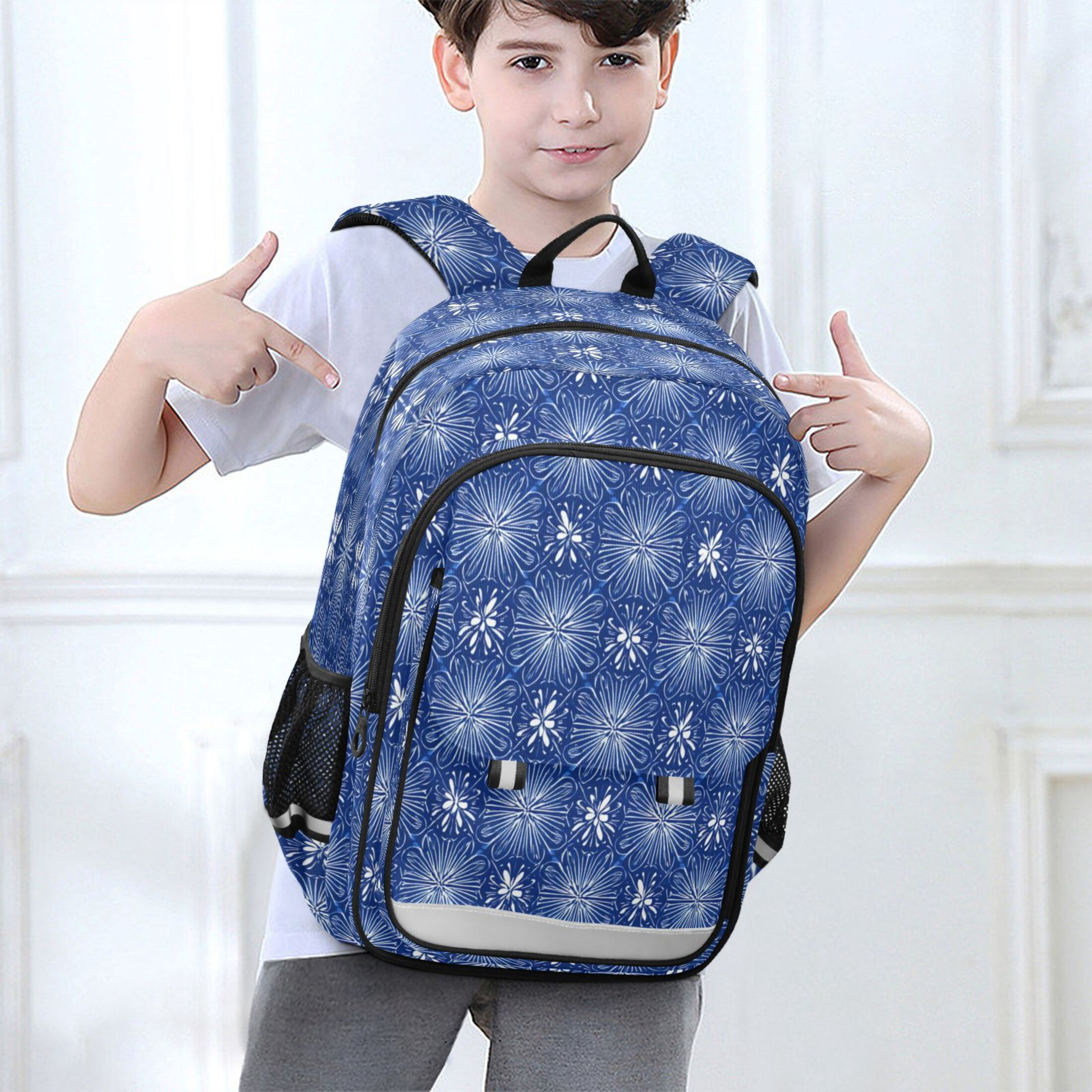 Backpack 12.9 *5.1 * 17.7 Inches Outing Backpack, Shopping Backpack, Travel Backpack Traditional Japanese Blue Motifs