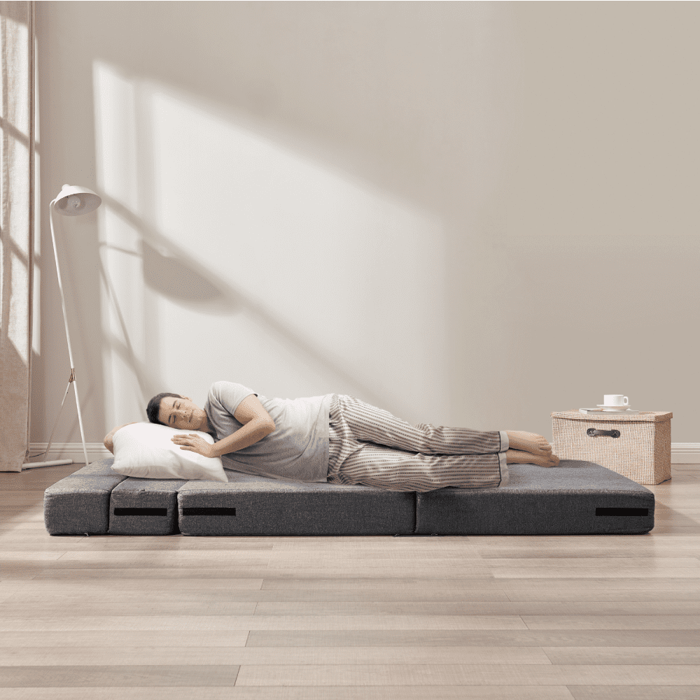 Z-hom Folding Sofa Bed,Twin Size Floor Couch Memory Foam Mattress Adjustable 6" Convertible Sleeper Chair with Pillow & Washable Cover,Adult, Dark Grey