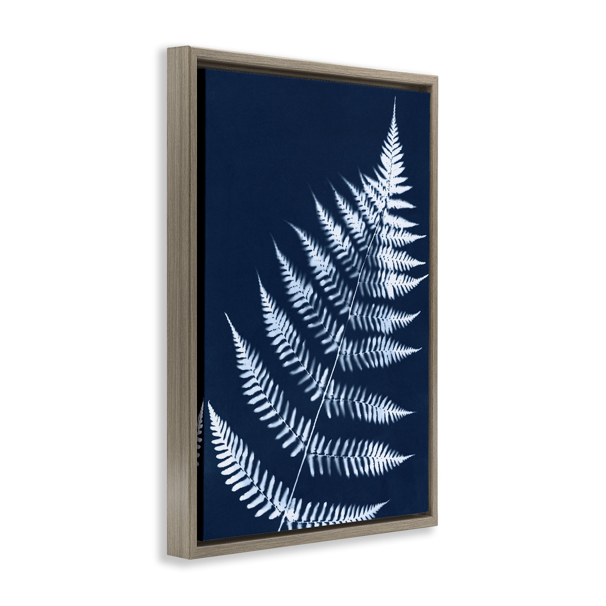 Stupell Industries Blue Fern Impression Botanical & Floral Painting Brown Floater Framed Art Print Wall Art, 17 x 25