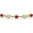 thumbnail image 3 of Gem Stone King 18K Yellow Gold Plated Silver Red Created Ruby and White Lab Grown Diamond Bracelet for Women | 3.95 Cttw | Gemstone July Birthstone | Oval 7X5MM | Fully Adjustable 9 inch, 3 of 6