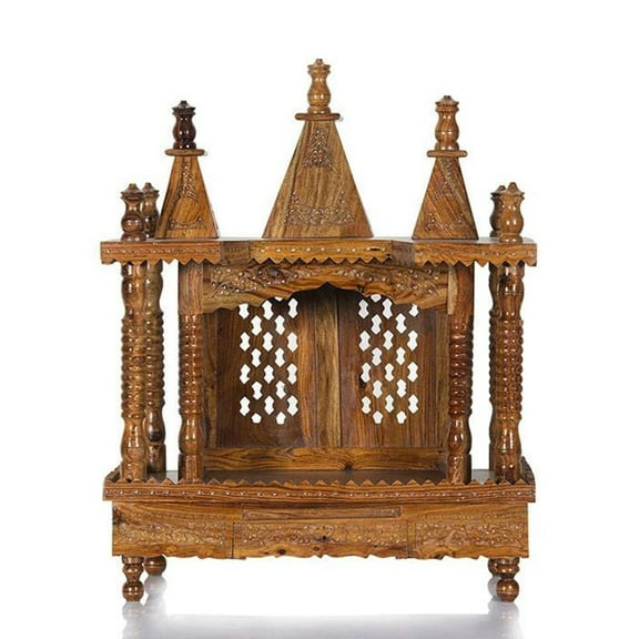 Sheesham Wood Large Pooja Mandir For Home And Office | Wooden Wall Mount Temple Wooden Mandir | Pooja Mandapam Pooja Ghar Brown Mandir