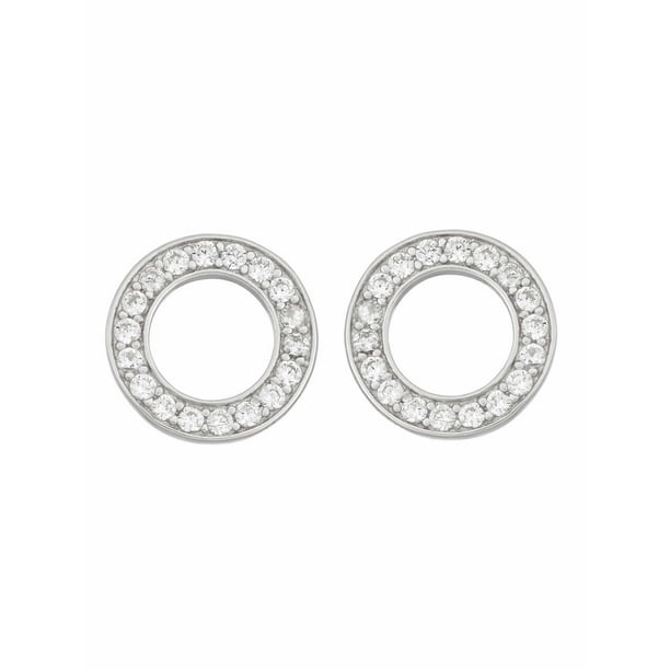 Forever New White CZ Sterling Silver Open Circle Stud Earrings