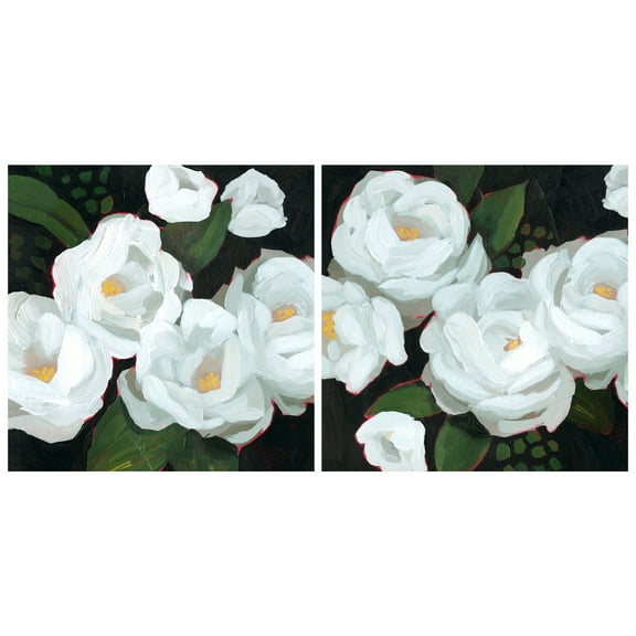 "White Blossom Serenity I & II" Flower Frameless Reverse Printed Tempered Art Glass Wall Art