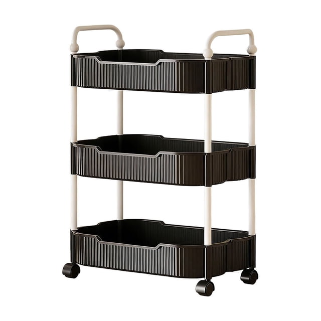 Storage Rack Trolley 3 Tier Plastic Storage Cart with Armrests, Pink for Kitchen, Bathroom