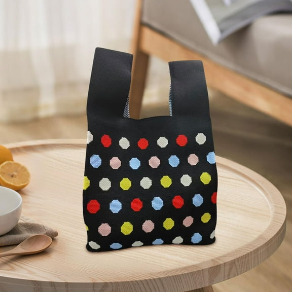 Segolike Knitted Shoulder Wrist Bag Underarm Bag Casual Weave Shoulder Bag Versatile Shoulder Tote Bag Women Handbag for Gift Shopping Black
