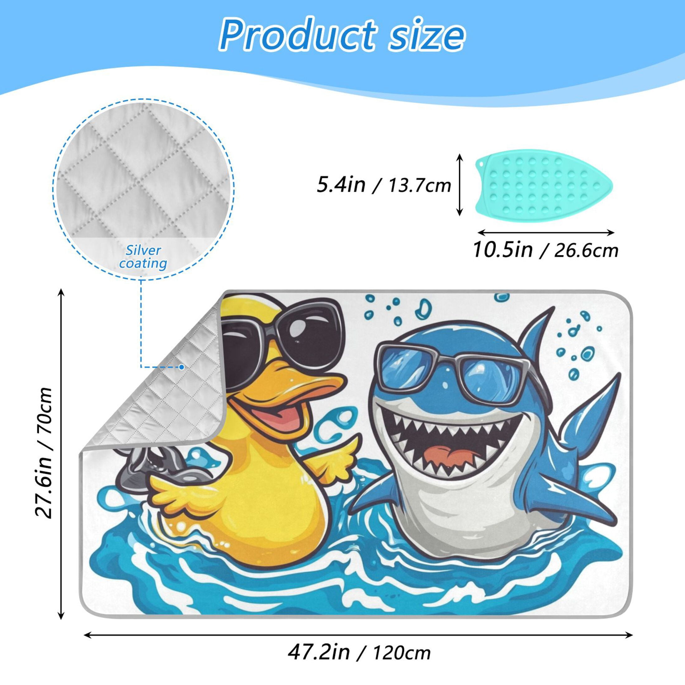 Happy Duck and Fish with Sunglasses Ironing Mat Blanket Portable Travel Ironing Pad Heat Resistant Pad 47.2" x 27.6”