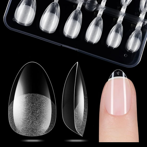 552 Piezas 12 Tamaños Puntas de Uñas - Puntas de Uñas de Gel Suave Gel de Cobertura Total en Forma de Almendra X Uñas Pregrabadas para Extensiones, Resina PMMA Uñas Postizas Fuertes TransparentesUñas