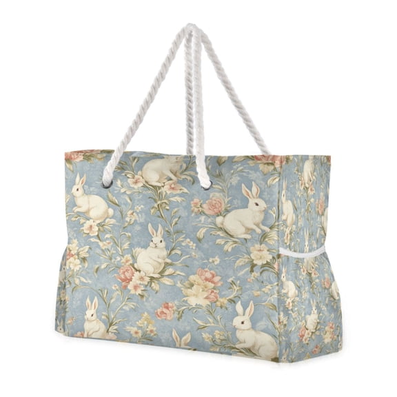 DIXRUYEE Beach Cooler Travel Tote Bags Beach Bag Fashion Bunny Garden Printed