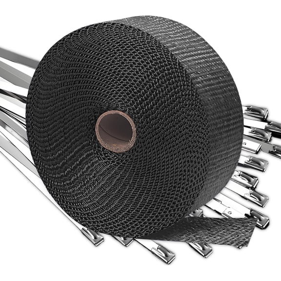 Black Exhaust Wrap | Exhaust Heat Wrap | 2" x 50' Header Wrap | Muffler Tape | High Temp Exhaust Wrap with 20 PCS 11.8" Metal Zip Ties for Motorcycle Car Truck (Black, 2" x 50')