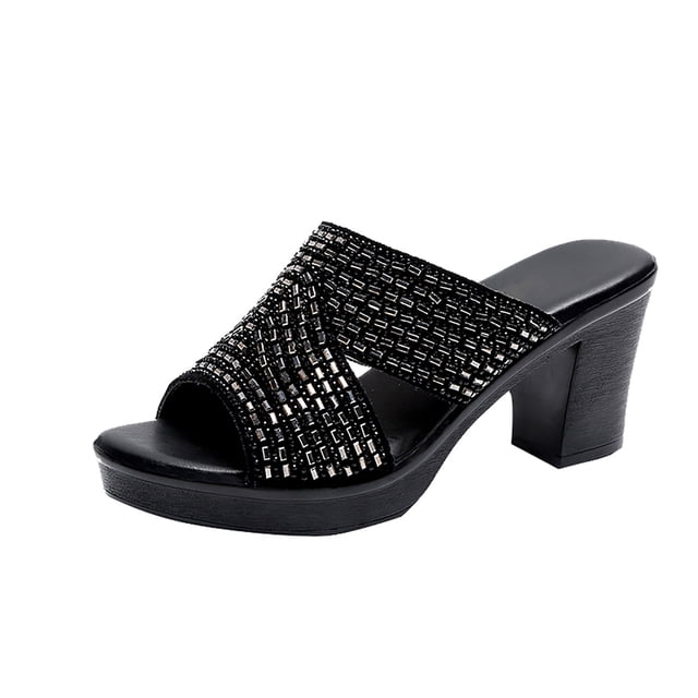 Amzcrzy Zapatos de mujer,Zapatos de mujer,Zapatillas de mujer, Sandalias y pantuflas de tacón alto y grueso con boca de pez y diamantes de imitación para mujer Sandalias Mujer Zapatillas De Casa