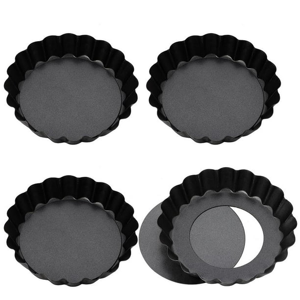 HEQUSIGNS 4Pcs Removable Bottom Quiche Pan, 3.9 Inch Tart Pie Pan Round
