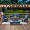 thumbnail image 2 of POCASSY 6 Pieces Outdoor Patio Furniture Sets with Fire Pit Table, PE Wicker Outdoor Conversation Set with Patio Couch, Swivel Glider Chairs, Ottomans, and 41" Firepit Table for Deck Balcony, 2 of 22