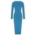 thumbnail image 7 of Dresses for Women Square Neck Long Sleeve Solid Tight Dress Slim Fitted Stretchy Formal Cocktail Evening Midi Dress, 7 of 7