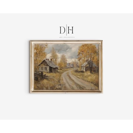 Antique Village : Fall Scenery Farmhouse Wall Art Unframed Paper Print