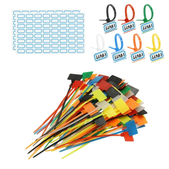 4inch Zip Ties, 100pcs Cable Ties Tags Nylon Wire Marking Label Self Locking Plastic Straps Write on with Label Tags Paper for Organization Cord Network Ethernet Marking, 7 Color