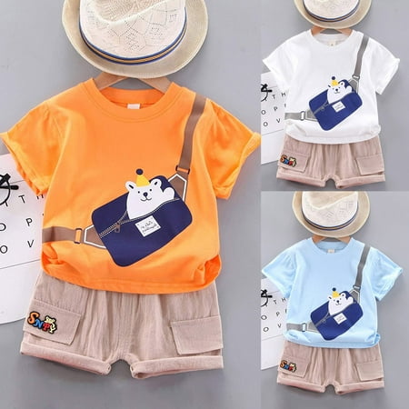 

Yubatuo Summer Children s Clothing Boys Children s Casual Cartoon Two-piece Suit Orange 120