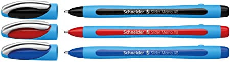 SCHNEIDER SLIDER MEMO, BALLPOINT PEN, WALLET X 3, ASSORTED (BLACK, RED, BLUE), XB