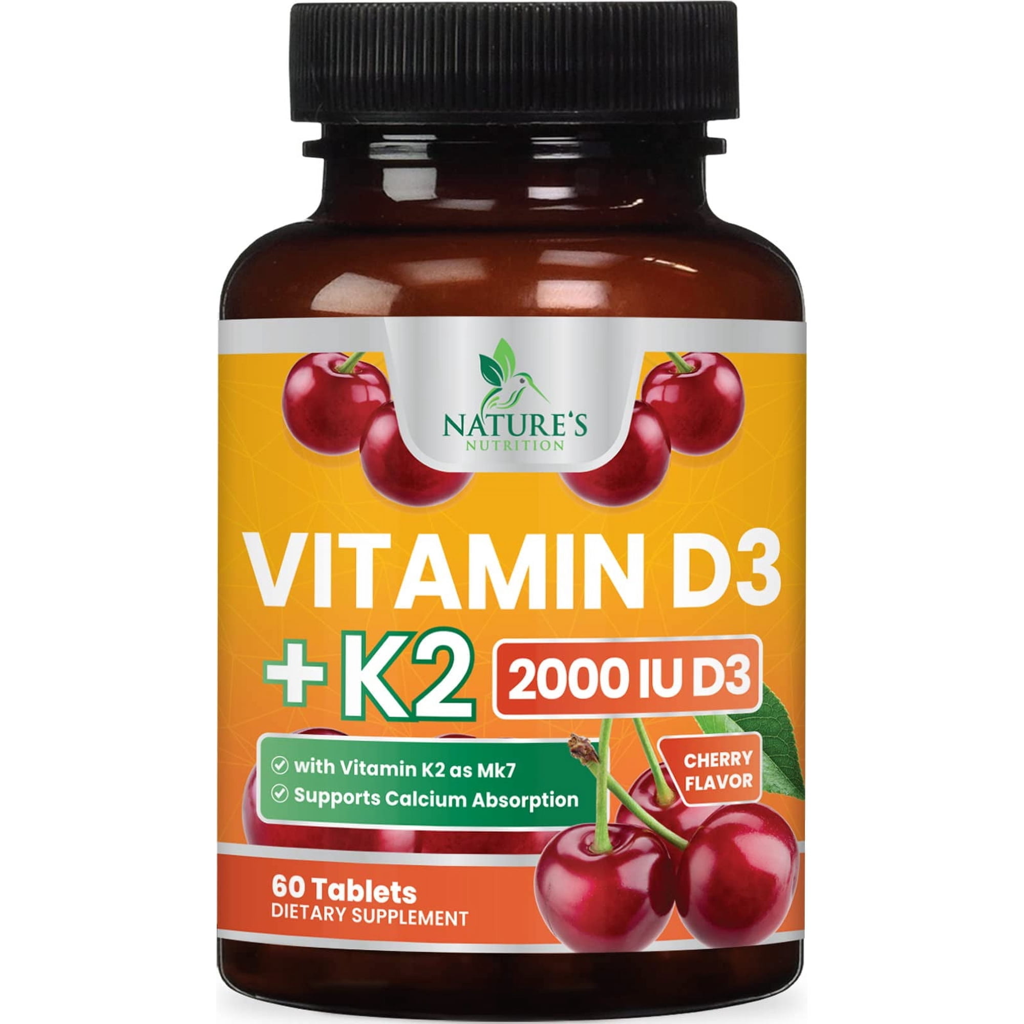 Vitamin D3 K2 Supplement 2000 IU D3 - Extra Strength MK-7 K with Vitamin D3 - For Immune Support, Heart, Teeth & Bone Health - Easy to Swallow, Max Absorption D3K2 Chewable, Berry Flavor - 60 Tablets