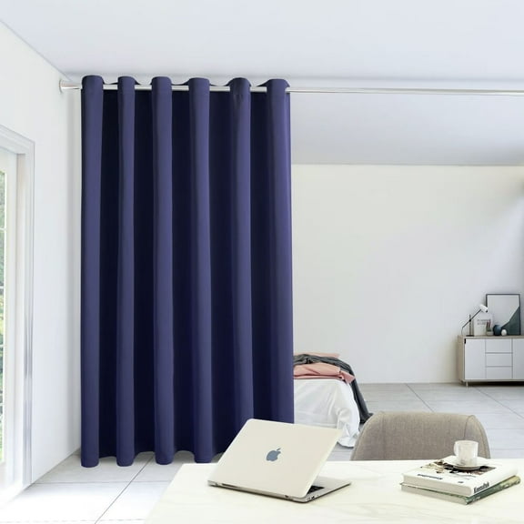 LUSHVIDA Room Divider Curtains Total Privacy Wall Room Divider Screens Wide Blackout Curtain for Living Room Bedroom Patio Sliding Door, 1 Panel, Navy, 8.3ft Wide x 8ft Tall