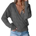 thumbnail image 1 of Gibobby Suéter de invierno para mujer Suéter de mujer, de punto acanalado, manga larga, Color sólido, ahuecado, escote en V, ajustado, ropa de otoño(Gris,G), 1 of 5