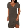 thumbnail image 2 of Asxite Summer Dresses for Women Casual Solid Ruffle V Neck Short Sleeve Midi Sundress, 2 of 5