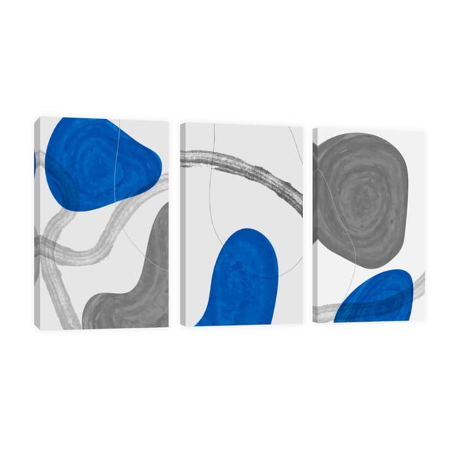 Cuadro Decorativo Canvas Revolution Tríptico Vertical Formas Azul y Gris Set De 3 Cuadros 25x38 cm