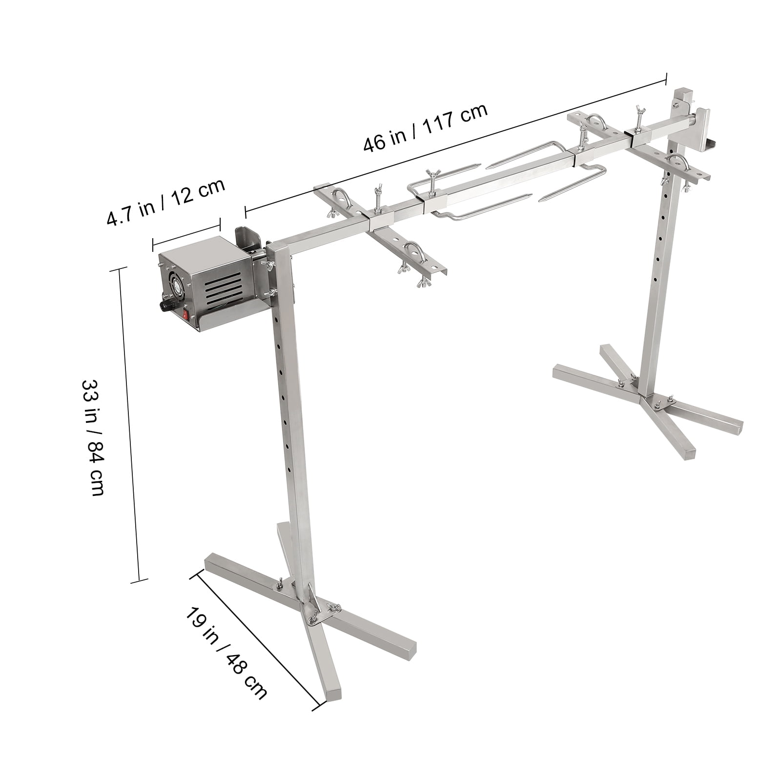KFFKFF 42W 46 in Electric BBQ Rotisserie Grill Kit, 90lbs Capacity Heavy Duty Grilling, Height Adjustable Universal Roaster Stand, Automatic Stainless Steel Outdoor Grill Kit