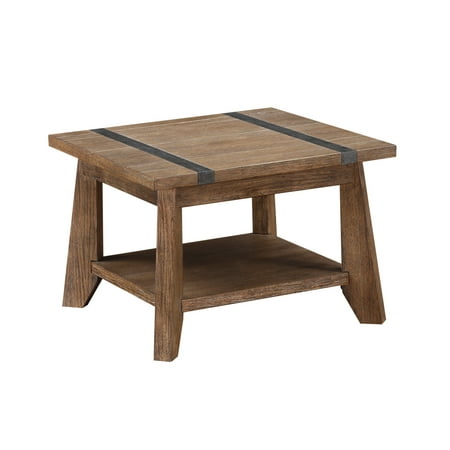 Emerald Home Viewpoint Driftwood Gray End Table with Open Storage Shelf And Metal Detailing