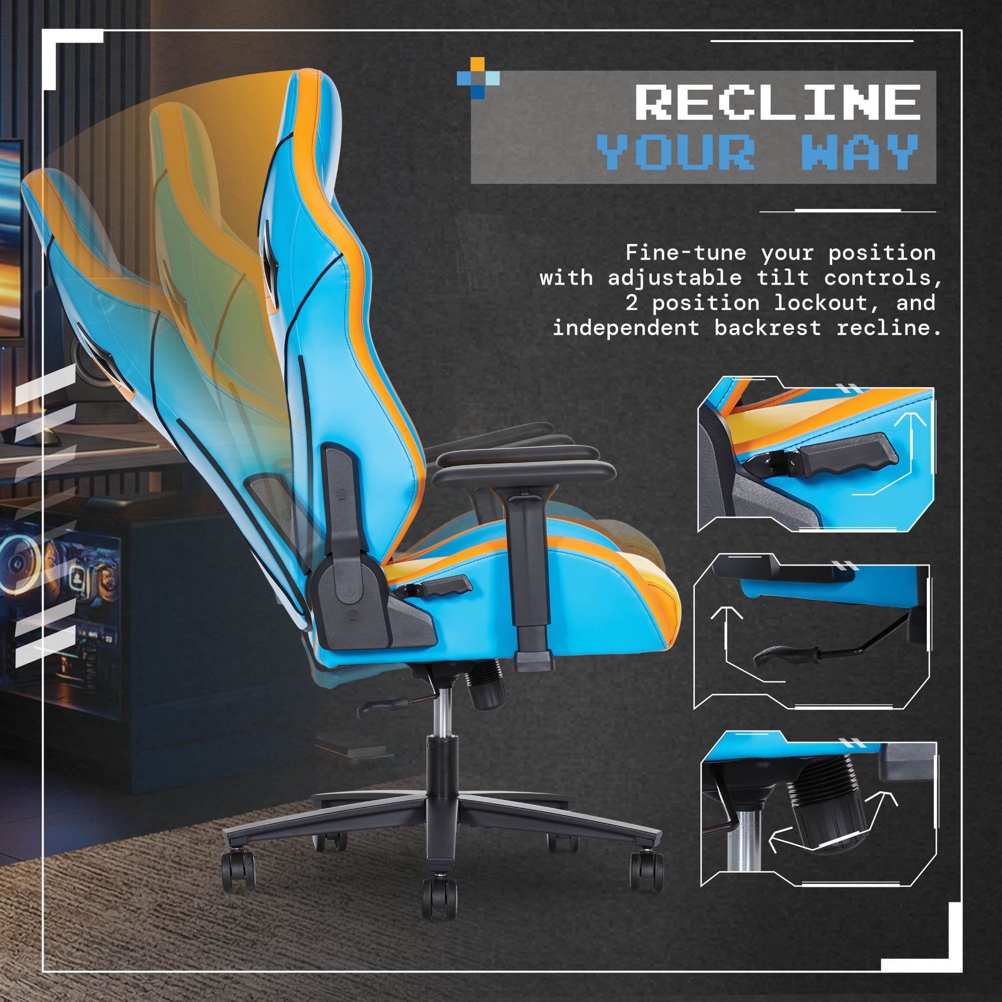 T-PAIN Presents Nappy Boy Gaming High-Performance Gaming Chair for Teens and Adults, Nova-Tech Faux Leather, Adjustable 3D Arms, Recline Control, Removable Headrest Pillow,300lb Capacity, Multi-Color