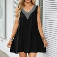 thumbnail image 3 of Fashion 2024 Olyvenn Women Summer V Neck Lace Trim Tank Dress Solid Loose Fit Ruffle A Line Swing Short Dresses Black 10, 3 of 5